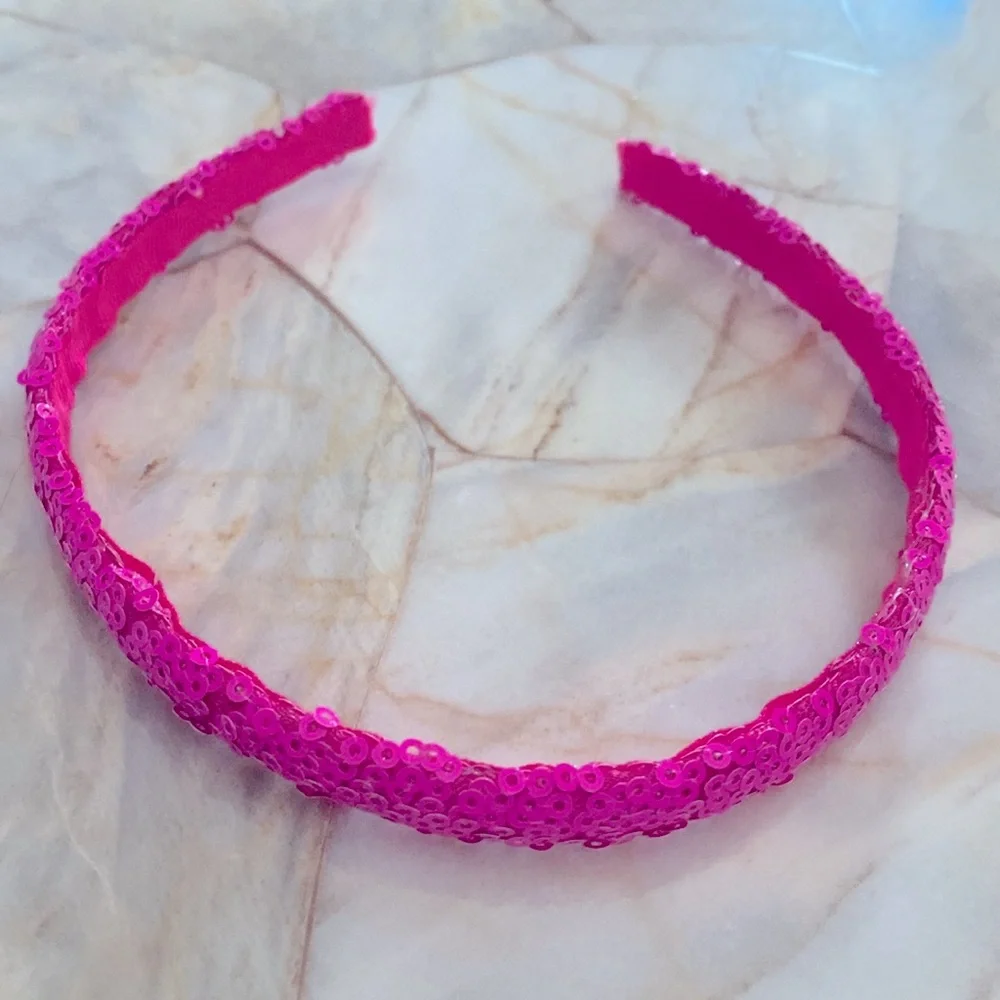 Pink Sequin Thin Headband Shimmering Hair Accessory Hot Pink Sparkle